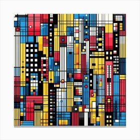 Inspired by Piet Mondrian's geometric abstractions and primary colors:
Symphony of the City Grid Canvas Print