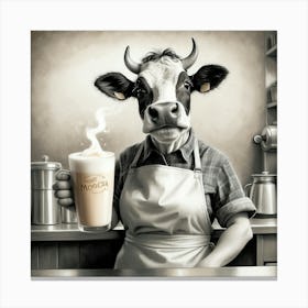 Cow Holding A Cup Of Coffee Canvas Print