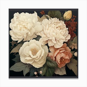 Peonies And Hydranas Wildflowers in Muted Colors Canvas Print