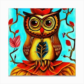 Deco Owl On A Blue Background Illustration Canvas Print