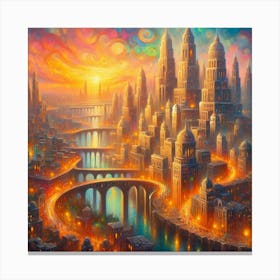 Cityscape At Sunset Canvas Print