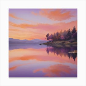 Sunset By The Lake Paintings Art Print Canvas Print