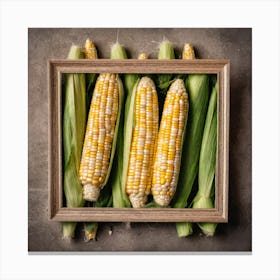 Corn On The Cob In A Wooden Frame Canvas Print