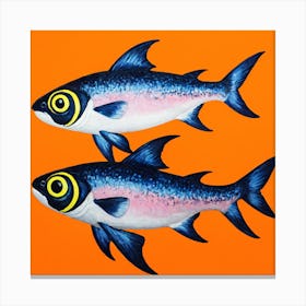 Two Fish On An Orange Background 1 Canvas Print