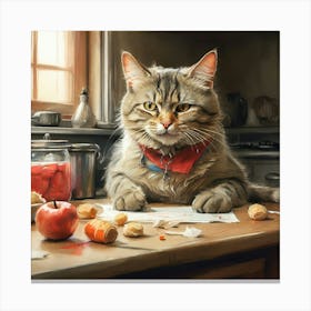 Cat On The Counter Canvas Print