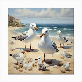 Seagulls On The Beach art print 1 Canvas Print