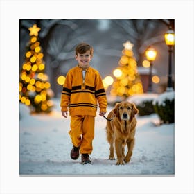 Boy And Dog In The Snow 1 Canvas Print