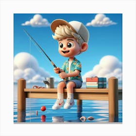 Boy Fishing On A Dock Canvas Print