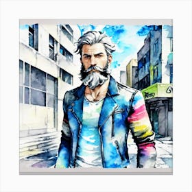 Watercolor Of A Bearded Man Canvas Print