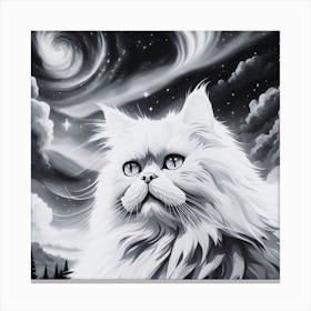 White Cat In The Night Sky Canvas Print