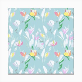 Flowers On Blue Fabric Canvas Print