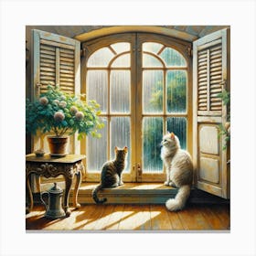 Cats By The Window Canvas Print