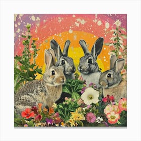 Rainbow Rabbits With Greens 1 Canvas Print