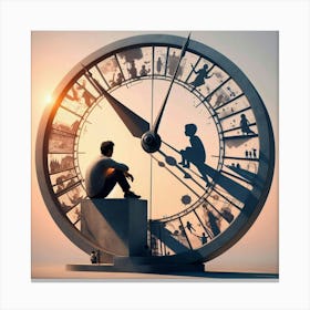 Clock With People Canvas Print