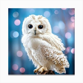 White Owl With Soft Features Perched On A Twig Exhibiting A Peaceful Smile Wings Tucked By Its Sid Canvas Print