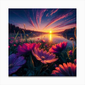 Sunset With Flowers Canvas Print