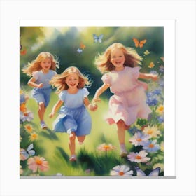 Little Girls Running Stampe su tela