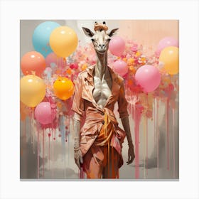 Giraffe With pink Balloons Canvas Print