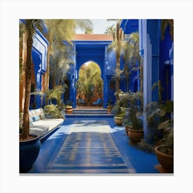 Blue Courtyard In Morocco Canvas Print