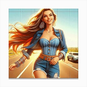 Girl In Denim Shorts Canvas Print