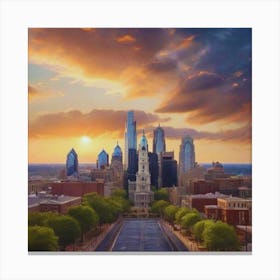 Sunset In Philadelphia Canvas Print