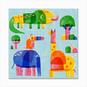 Set Of Happy Animals Collage Canvas Print