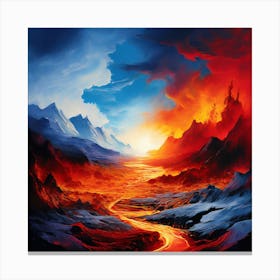 'The End Of The World, Fire In The Mountains, A Landscape Where Fire And Ice Coexist Representing The Balance Of Facing And Overcoming Canvas Print