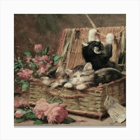 Kittens In A Basket Canvas Print