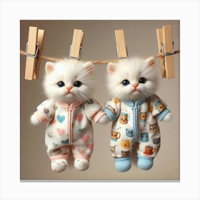 Two White Kittens On Clothesline Canvas Print