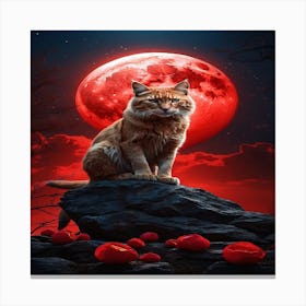 Red Moon Cat Canvas Print