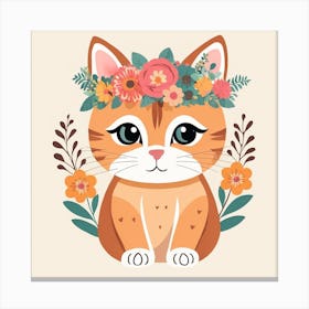 Floral Baby Cat Nursery Illustration (23) Canvas Print