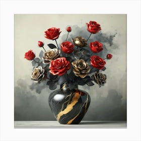 Roses In A Marble Vase 2 Canvas Print