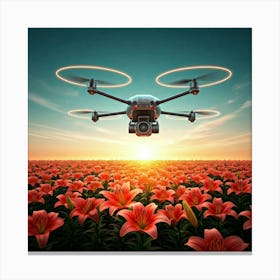 Drone Flying Over Flower Field Canvas Print