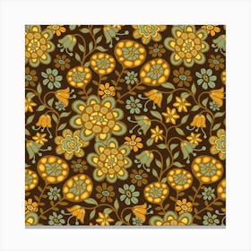 GARDEN WILD Boho Floral Cottage Botanical in Sage Green Brown Yellow Orange on Rich Brown Canvas Print