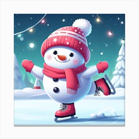 Cute Snowman Ice Skating Illustration Canvas Print