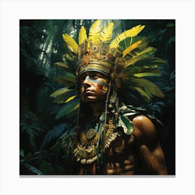 A Lone Aztec Making His Way Through The Jungle Canvas Print