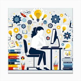 Woman Working At A Computer Canvas Print