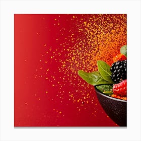 Berries In A Bowl On Red Background Canvas Print