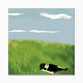Woman Laying In The Grass Canvas Print