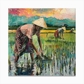 Working The Rice Field Canvas Print