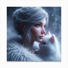 Snow Girl With Cat Canvas Print