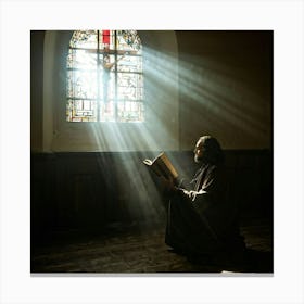 A Devoted Individual In Quiet Contemplation Clasping A Worn Holy Bible Tightly With An Air Of Sole (6) Canvas Print