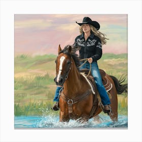 Cowgirl Riding A Horse Canvas Print