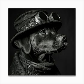 Steampunk Dog Black and White Canvas Print