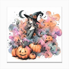 Witch With Pumpkins 1 Canvas Print