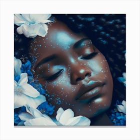 Blue Girl With Flowers Canvas Print