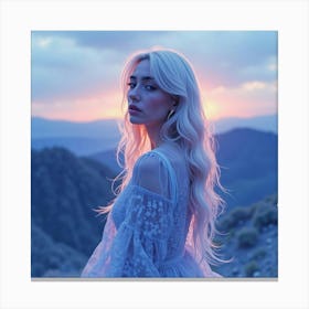 Watercolor Of Lady Gaga In A Serene, Twilight Scene With Soft Blues And Purples 1 Canvas Print