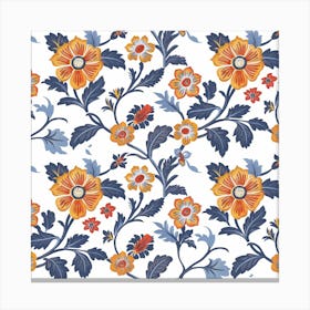 Blue And Orange Floral Pattern Canvas Print