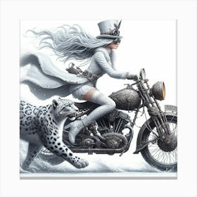 Steampunk Girl On A Motorcycle Canvas Print