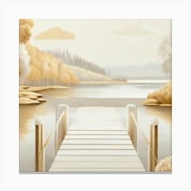 Dock By A Lake gold and beige Canvas Print